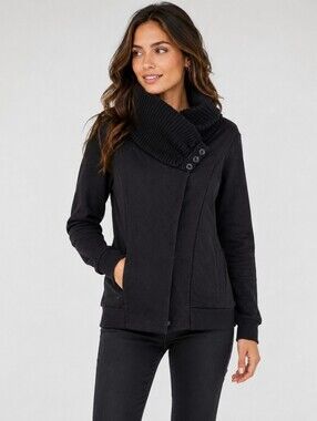 Element Wood & Thread Black Asymmetrical Cowl Neck Sweater Jacket Medium